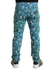 Dolce & Gabbana Blue Floral Print Skinny Cotton Denim Pants - Jeans