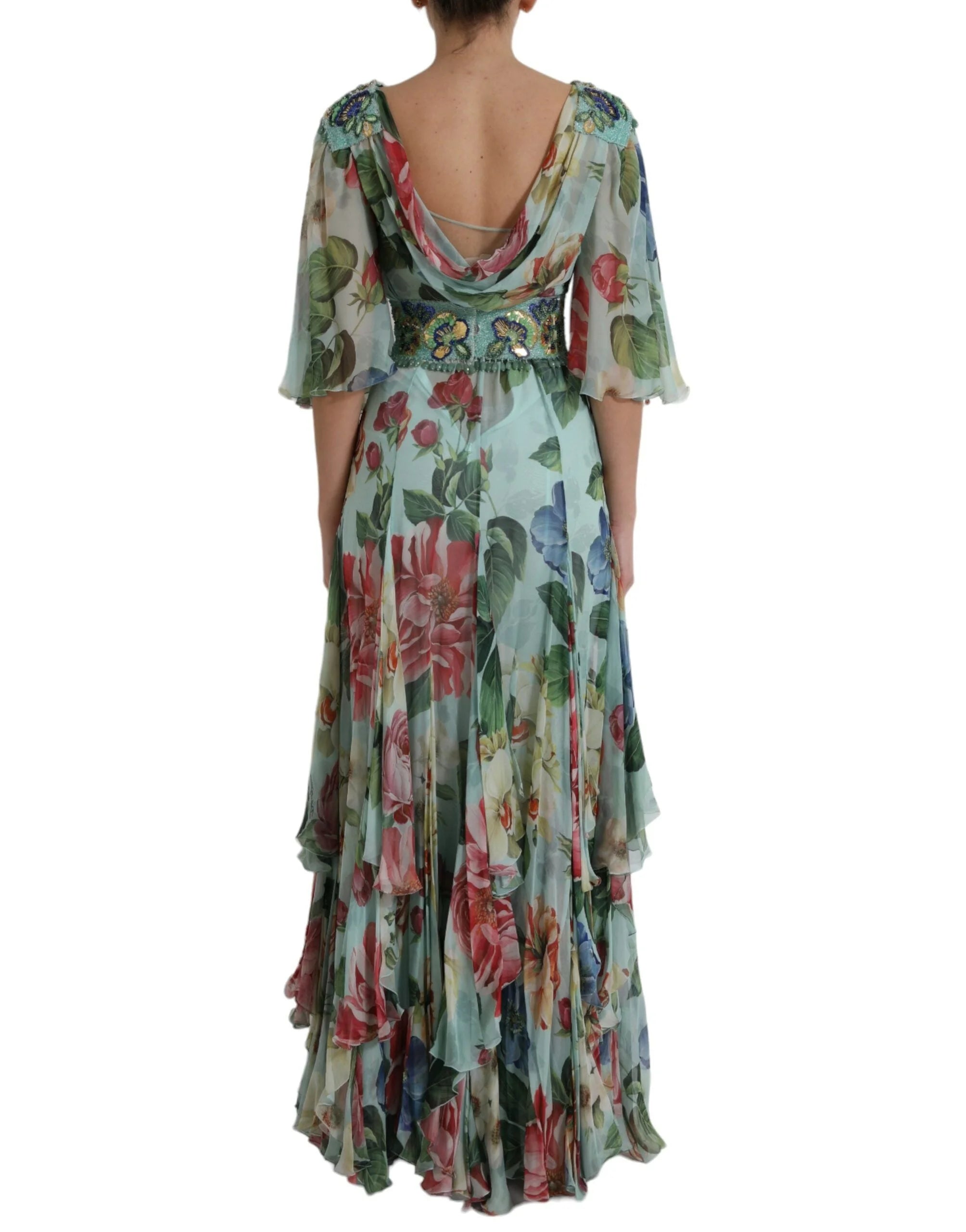 Dolce & Gabbana Blue Floral Print Tiered Long Maxi Dress - IT36|XXS - Dresses