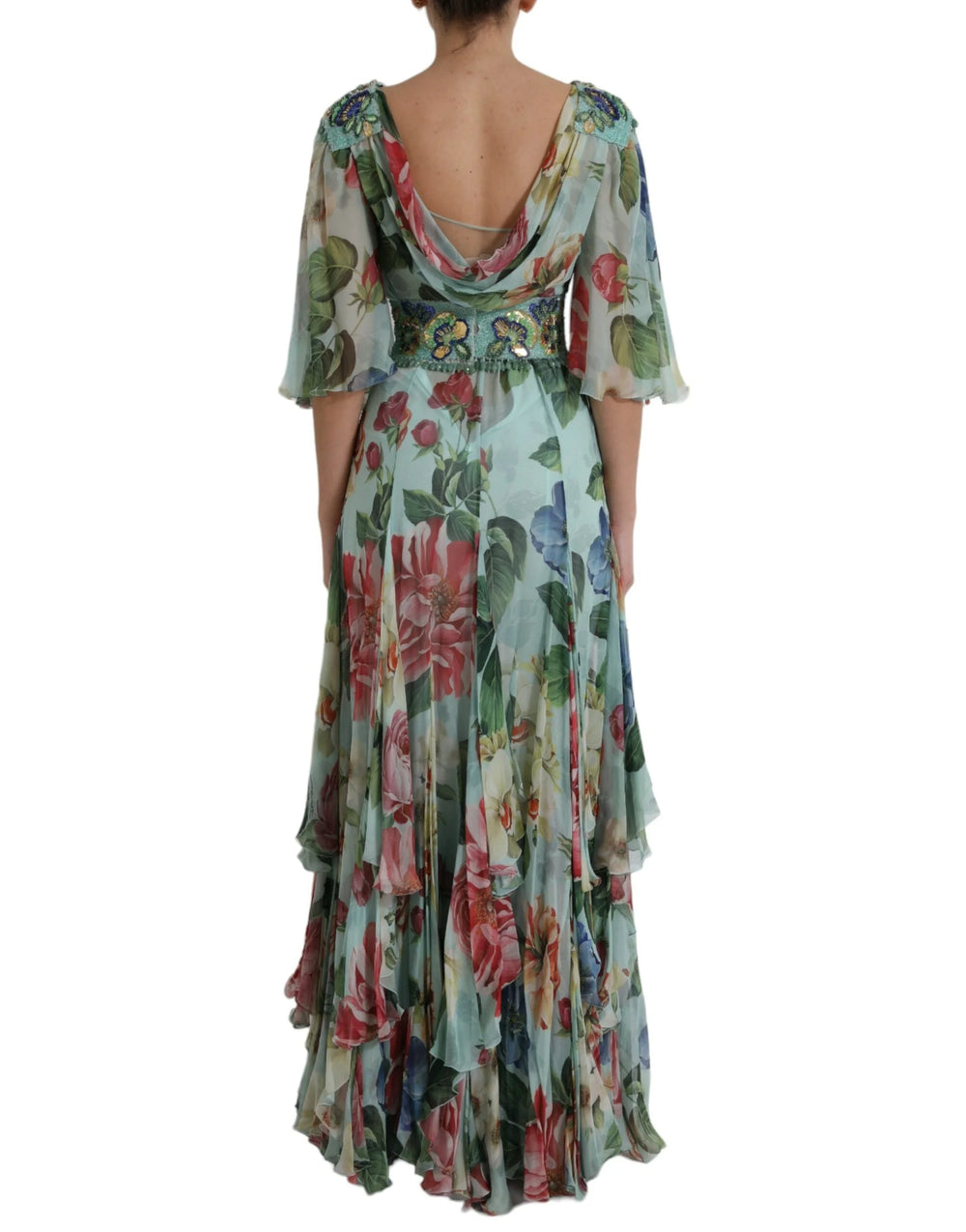 Dolce & Gabbana Blue Floral Print Tiered Long Maxi Dress - IT36|XXS - Dresses