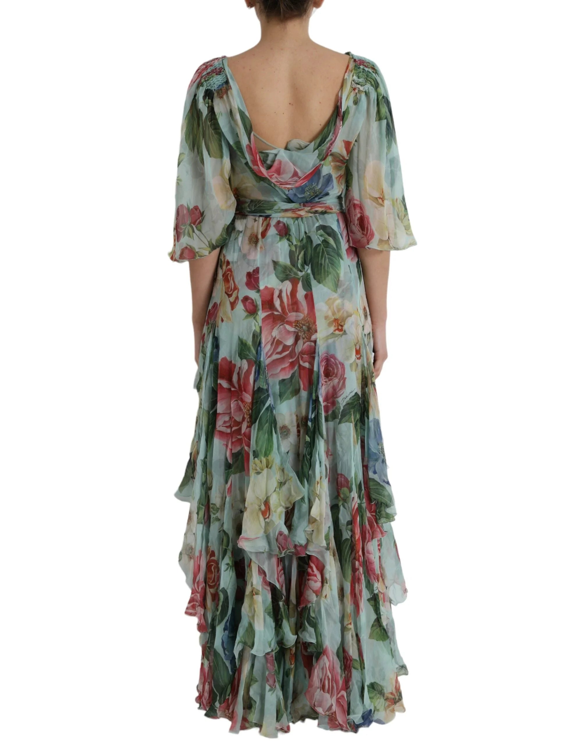 Dolce & Gabbana Blue Floral Print Tiered Long Maxi Dress - IT38 | XS - Dresses