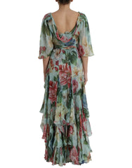 Dolce & Gabbana Blue Floral Print Tiered Long Maxi Dress - IT38 | XS - Dresses