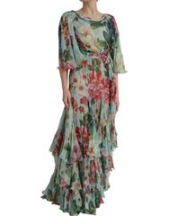 Dolce & Gabbana Blue Floral Print Tiered Long Maxi Dress - IT38 | XS - Dresses