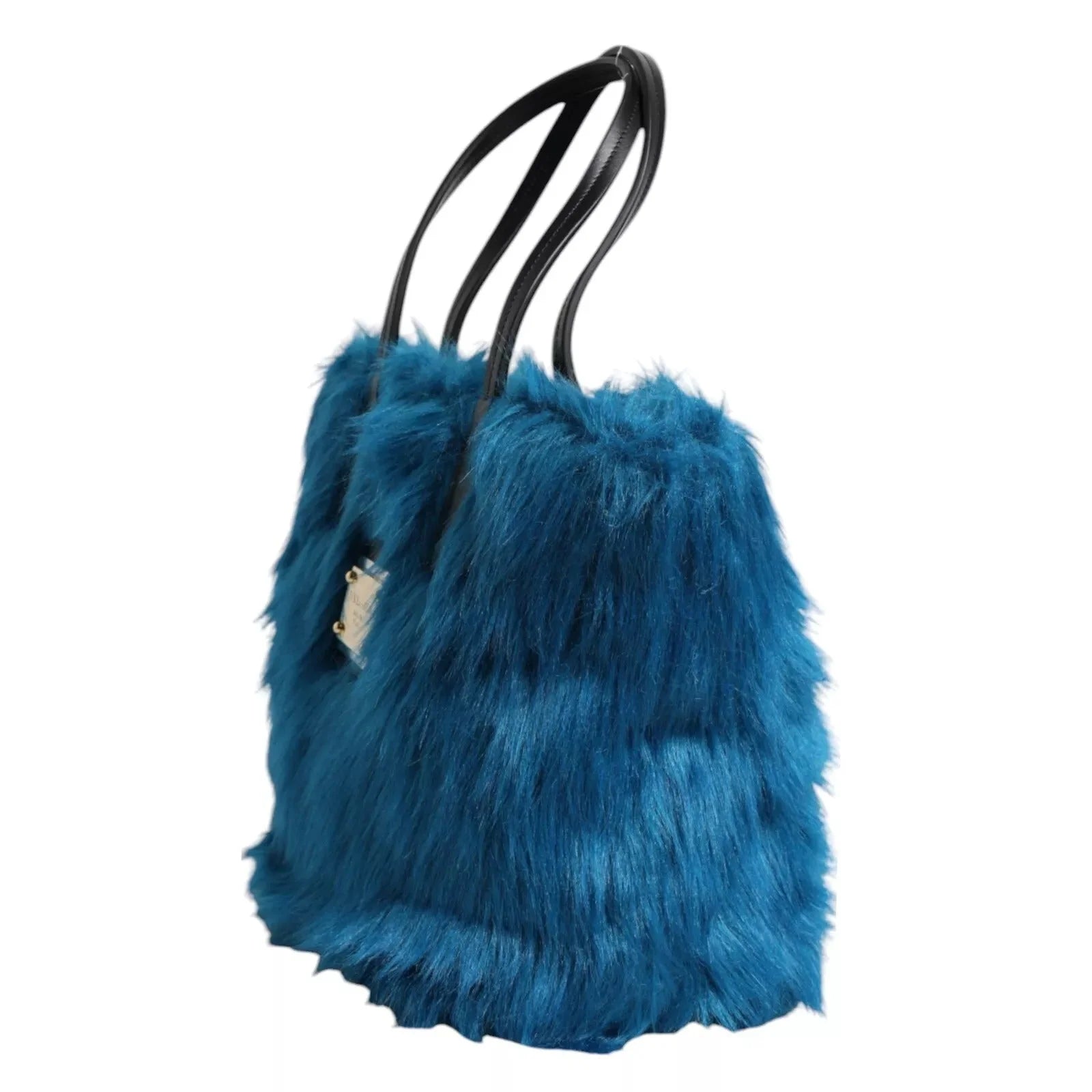 Dolce & Gabbana Blue Fur Logo Plaque Double Handle Shoulder Bag - Shoulder Bags
