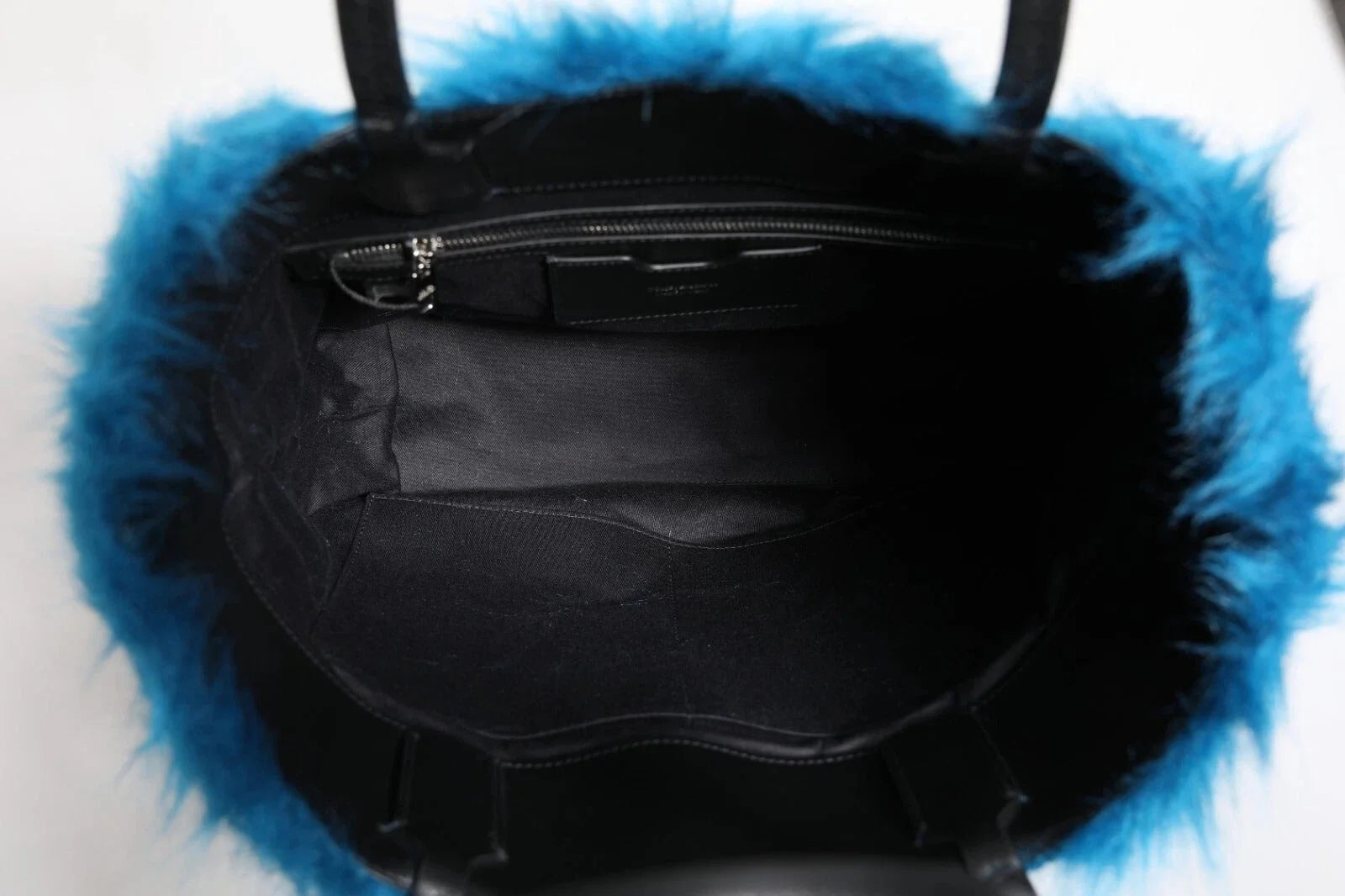 Dolce & Gabbana Blue Fur Logo Plaque Double Handle Shoulder Bag - Shoulder Bags