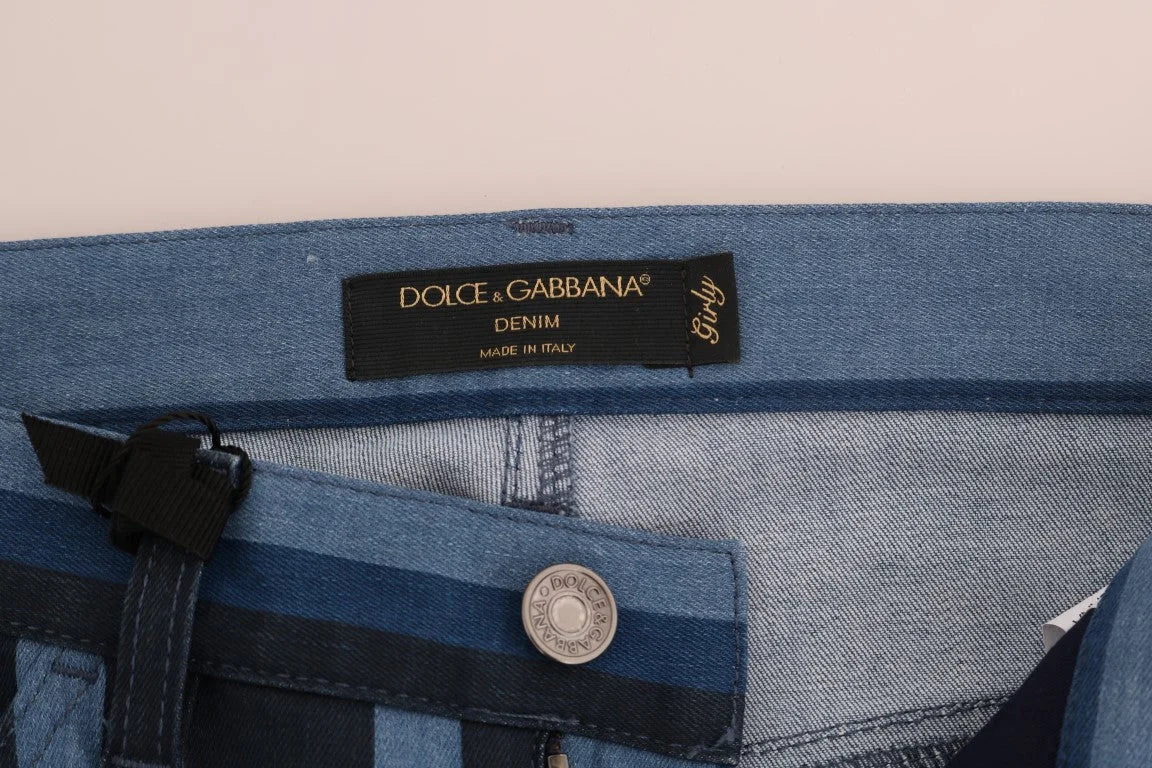 Dolce & Gabbana Blue GIRLY Striped Cotton Jeans - Jeans