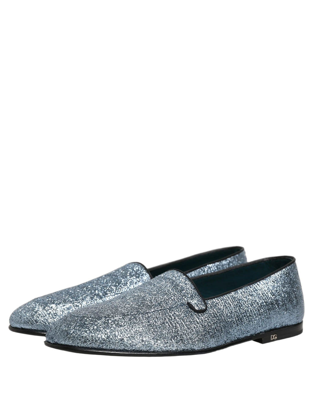 Dolce & Gabbana Blue Glitter Lurex DG Logo Dress Loafers Shoes - EU43/US10