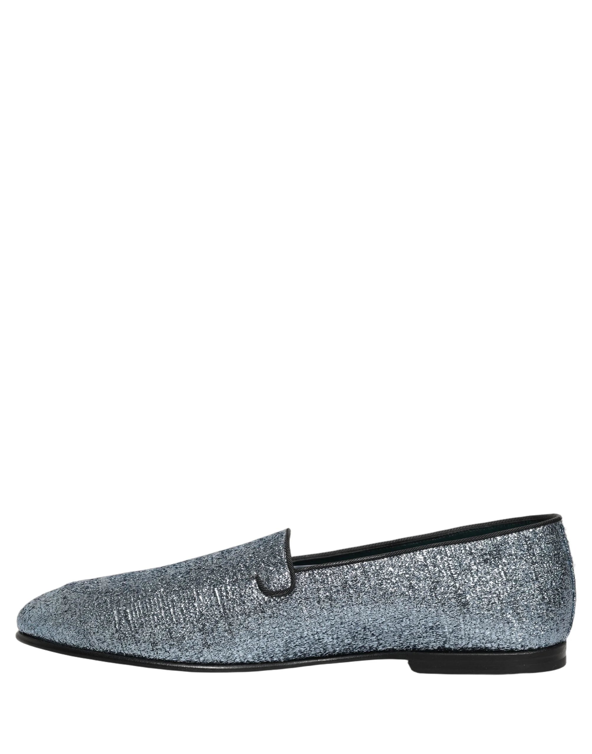 Dolce & Gabbana Blue Glitter Lurex DG Logo Dress Loafers Shoes - EU43/US10