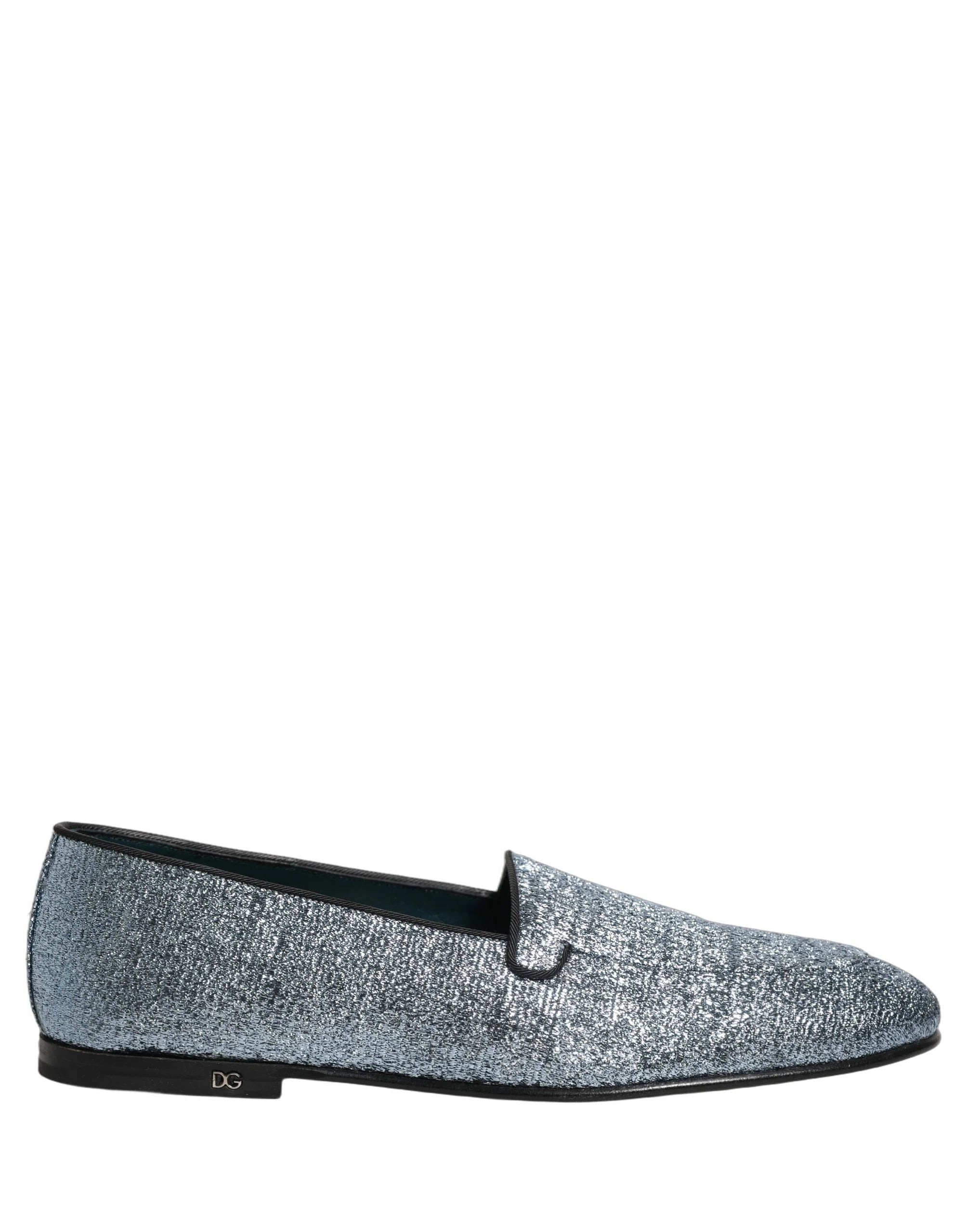 Dolce & Gabbana Blue Glitter Lurex DG Logo Dress Loafers Shoes - EU43/US10
