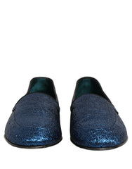 Dolce & Gabbana Blue Glitter Lurex DG Logo Dress Loafers Shoes - EU44/US11
