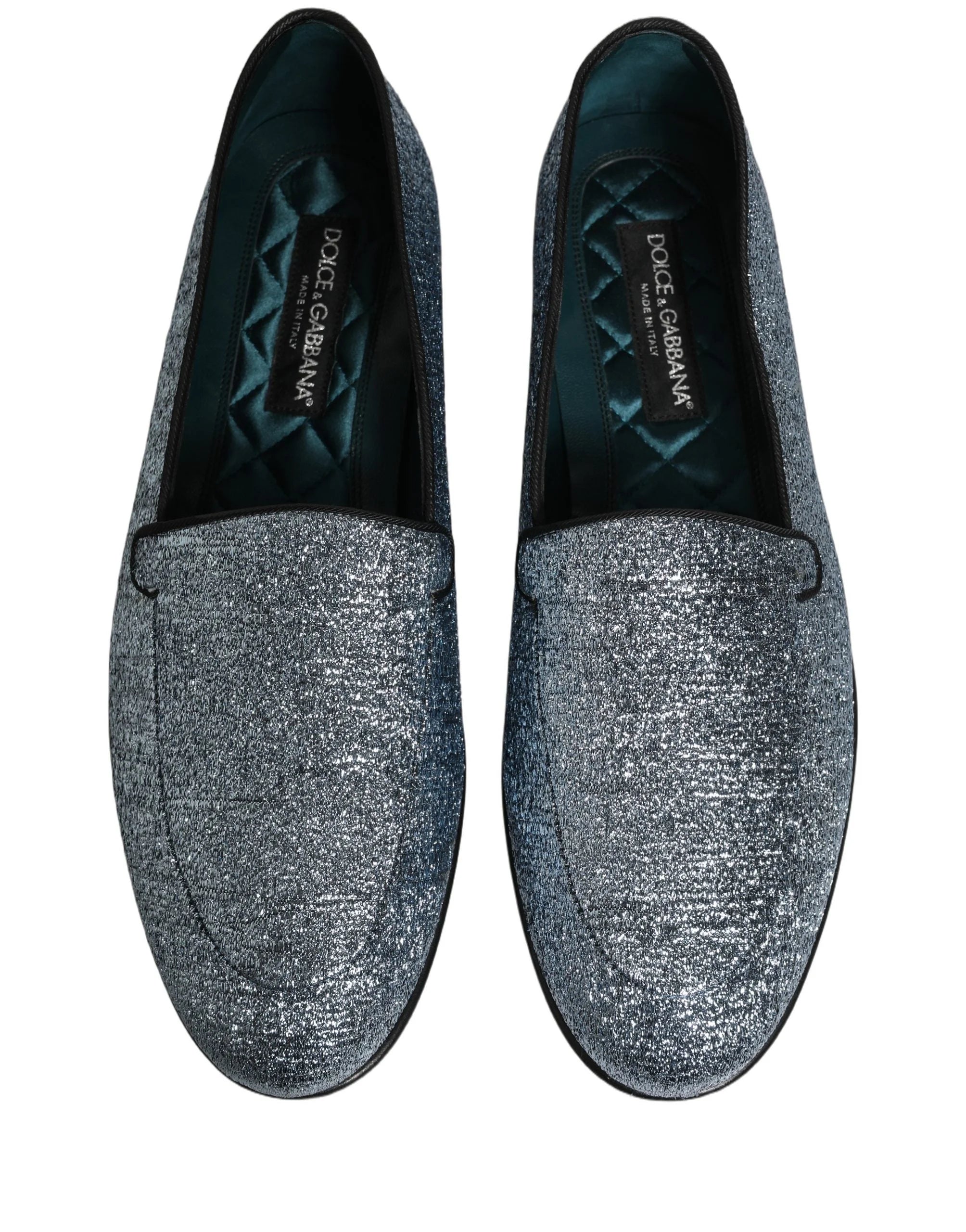 Dolce & Gabbana Blue Glitter Lurex DG Logo Dress Loafers Shoes - EU43/US10