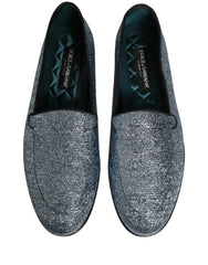 Dolce & Gabbana Blue Glitter Lurex DG Logo Dress Loafers Shoes - EU43/US10