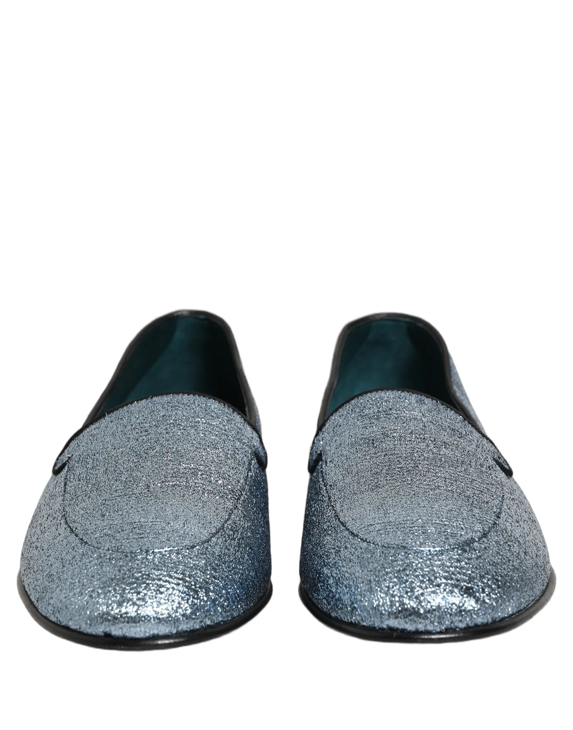 Dolce & Gabbana Blue Glitter Lurex DG Logo Dress Loafers Shoes - EU43/US10