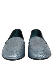 Dolce & Gabbana Blue Glitter Lurex DG Logo Dress Loafers Shoes - EU43/US10