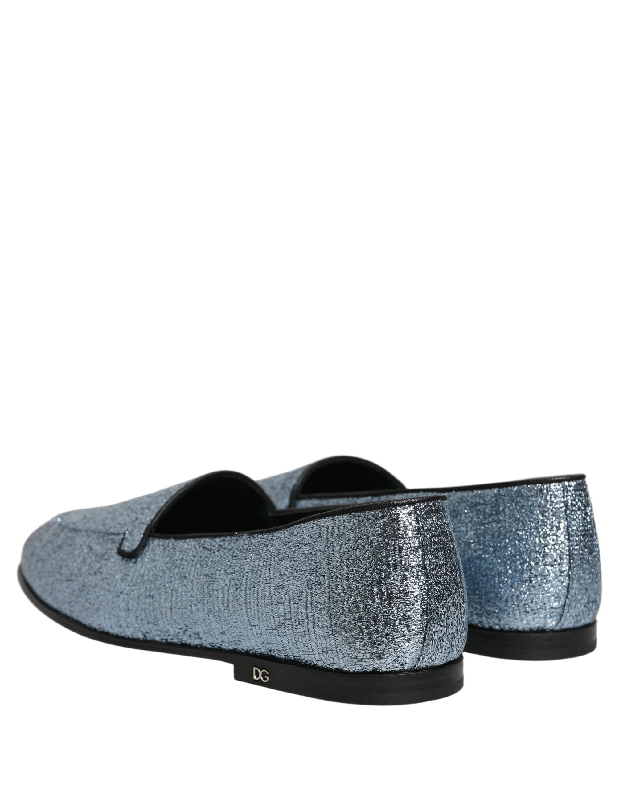 Dolce & Gabbana Blue Glitter Lurex DG Logo Dress Loafers Shoes - EU43/US10