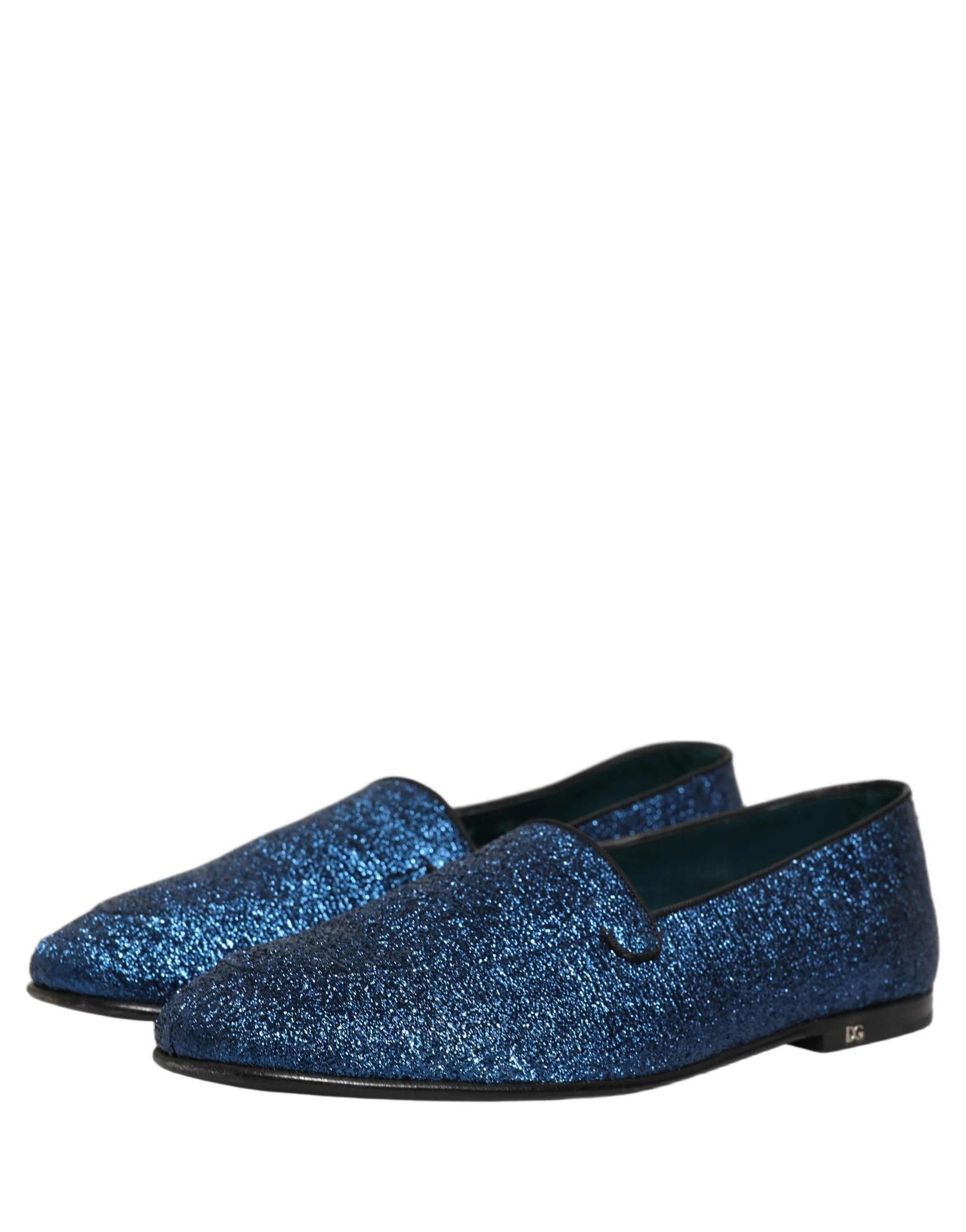 Dolce & Gabbana Blue Glitter Lurex DG Logo Dress Loafers Shoes - EU44/US11