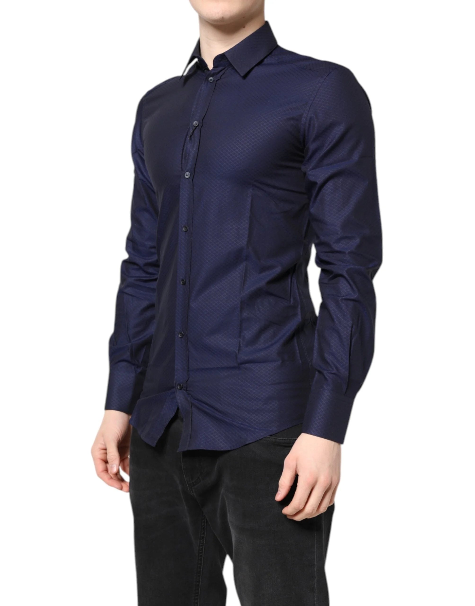 Dolce & Gabbana Blue GOLD Cotton Long Sleeves Men Dress Shirt - IT38 | XS - Shirts
