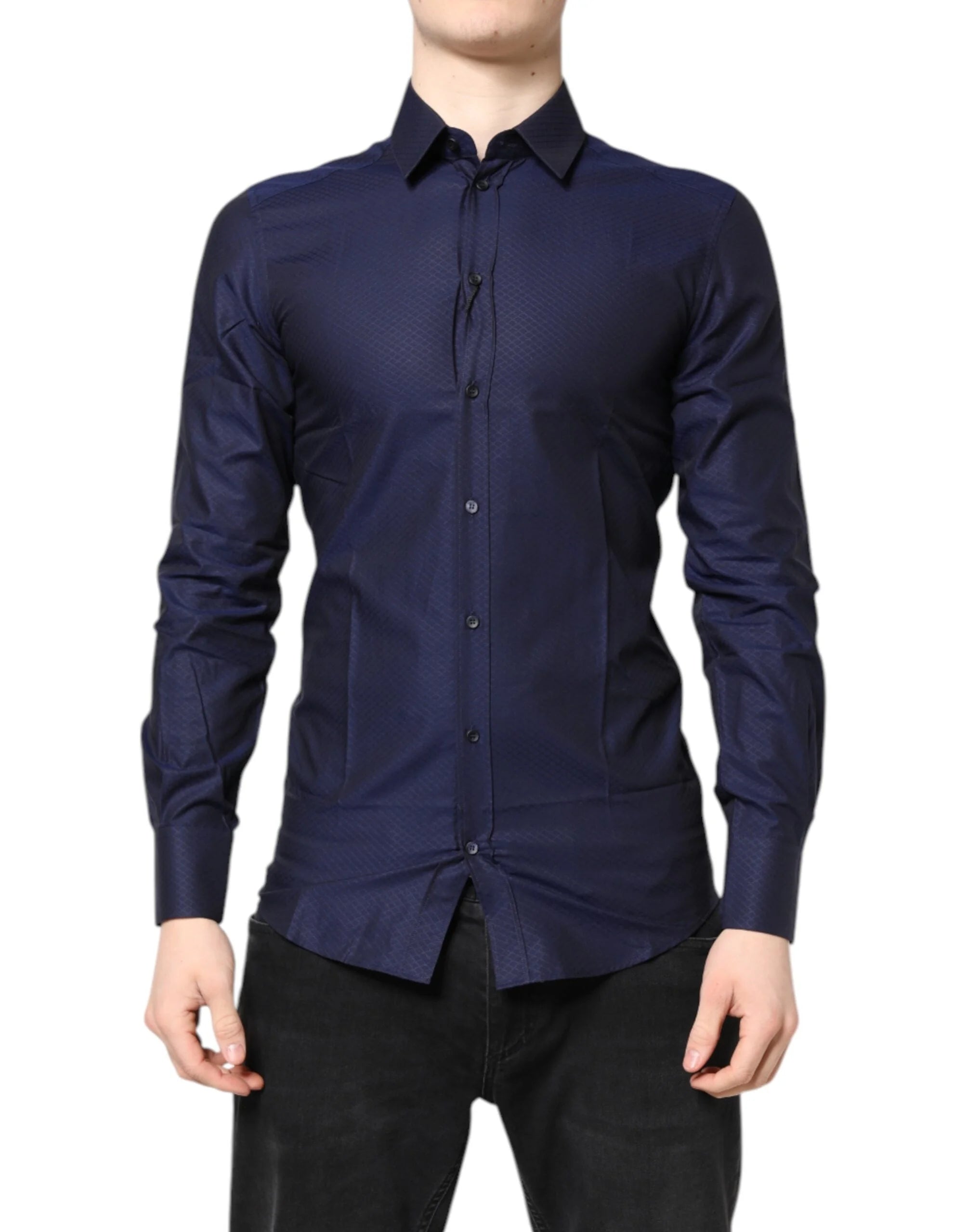 Dolce & Gabbana Blue GOLD Cotton Long Sleeves Men Dress Shirt - IT38 | XS - Shirts