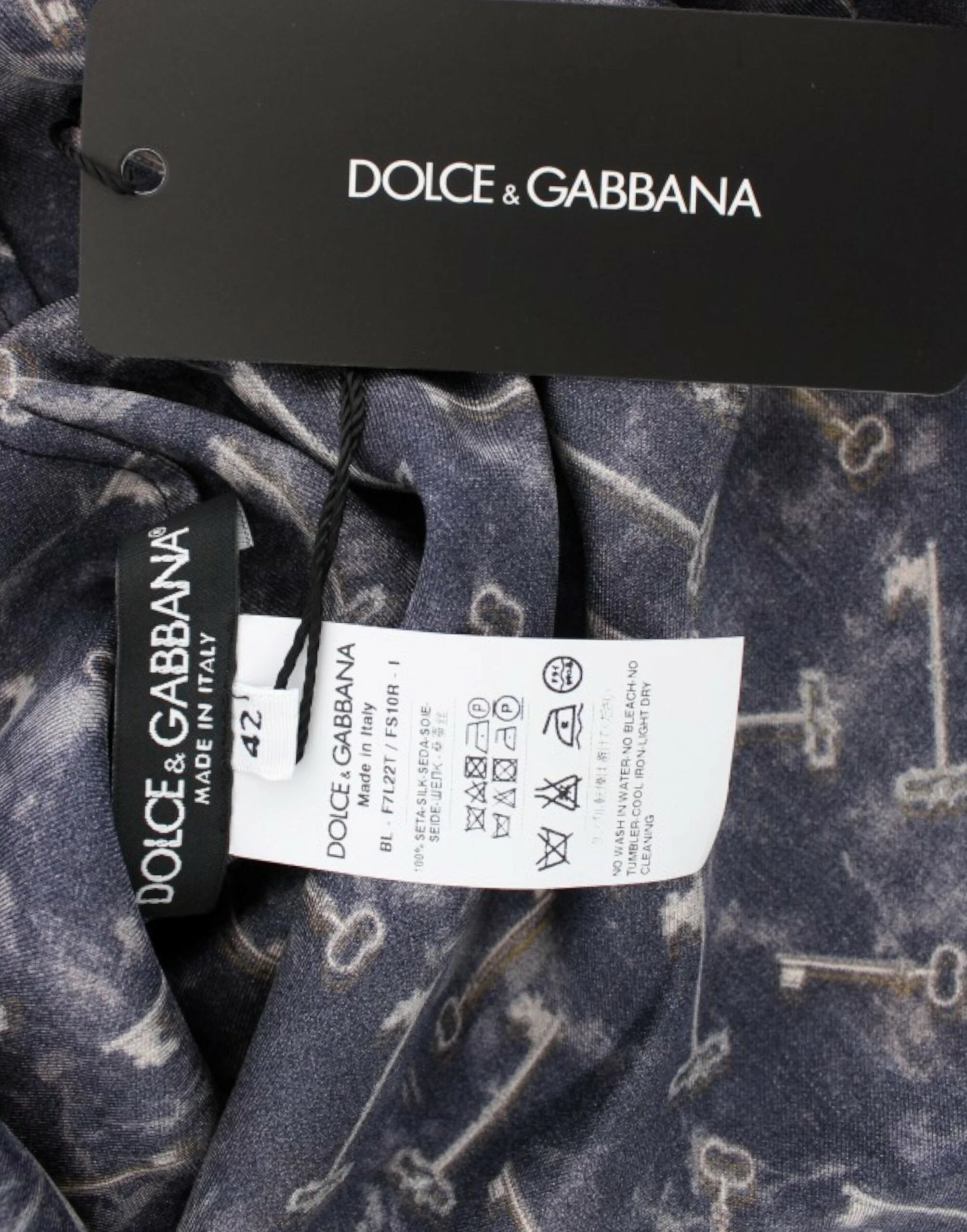 Dolce & Gabbana Blue gold key print silk blouse - IT42|M - Blouses