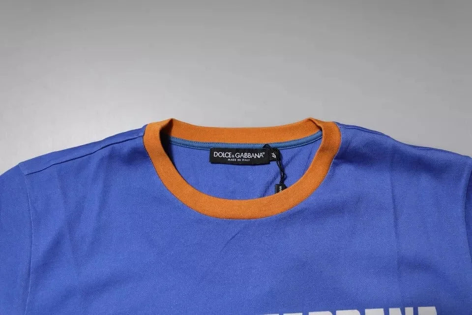 Dolce & Gabbana Blue Graphic Print Cotton Crew Neck T-shirt - T-Shirts