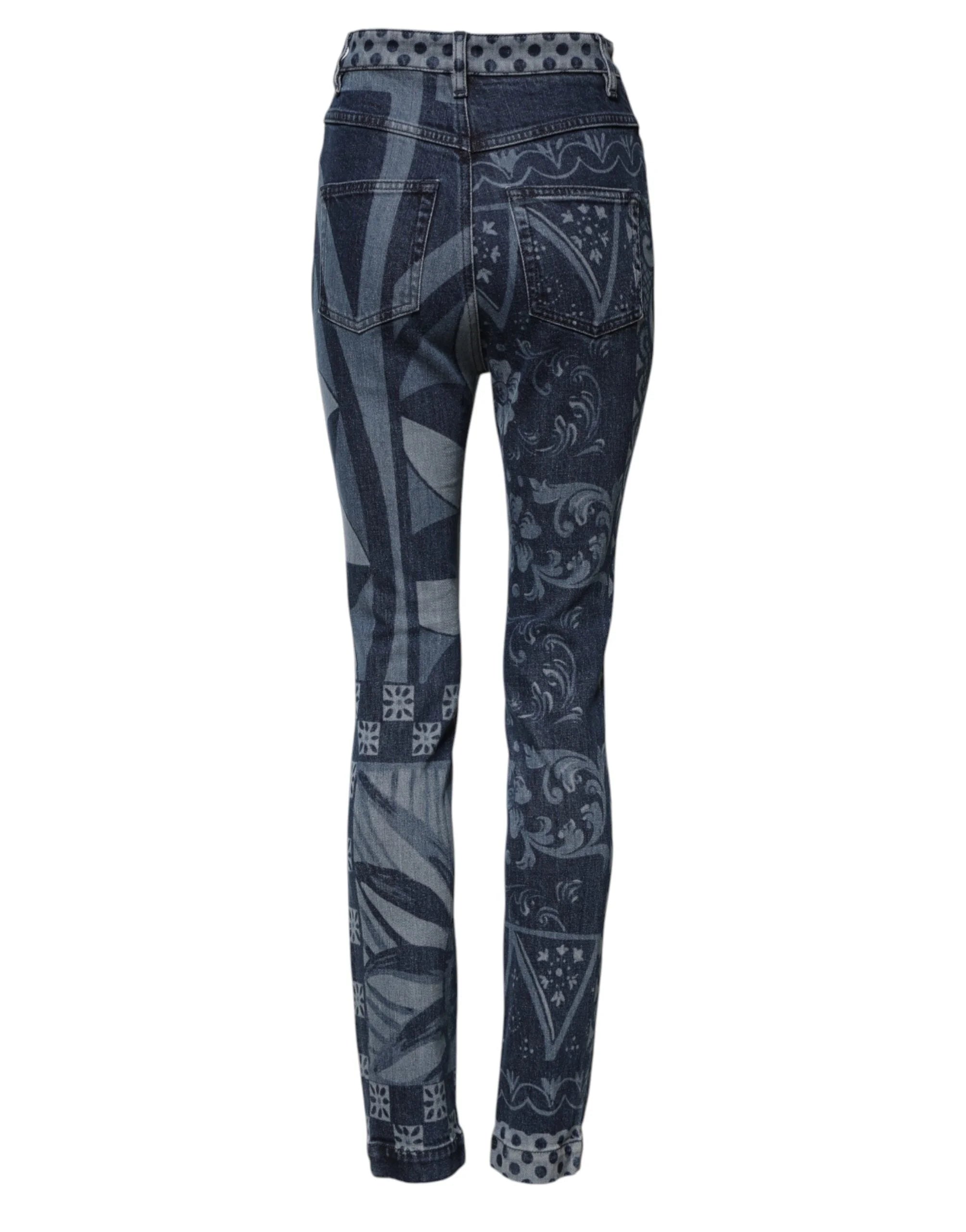 Dolce & Gabbana Blue Graphic Print Cotton Skinny Denim Jeans - Jeans