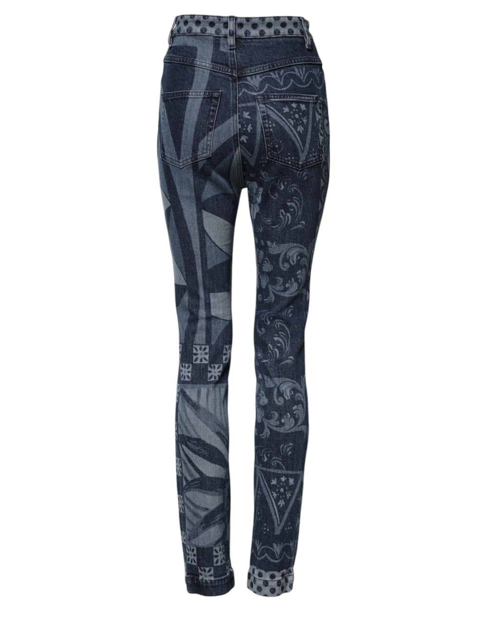 Dolce & Gabbana Blue Graphic Print Cotton Skinny Denim Jeans - Jeans