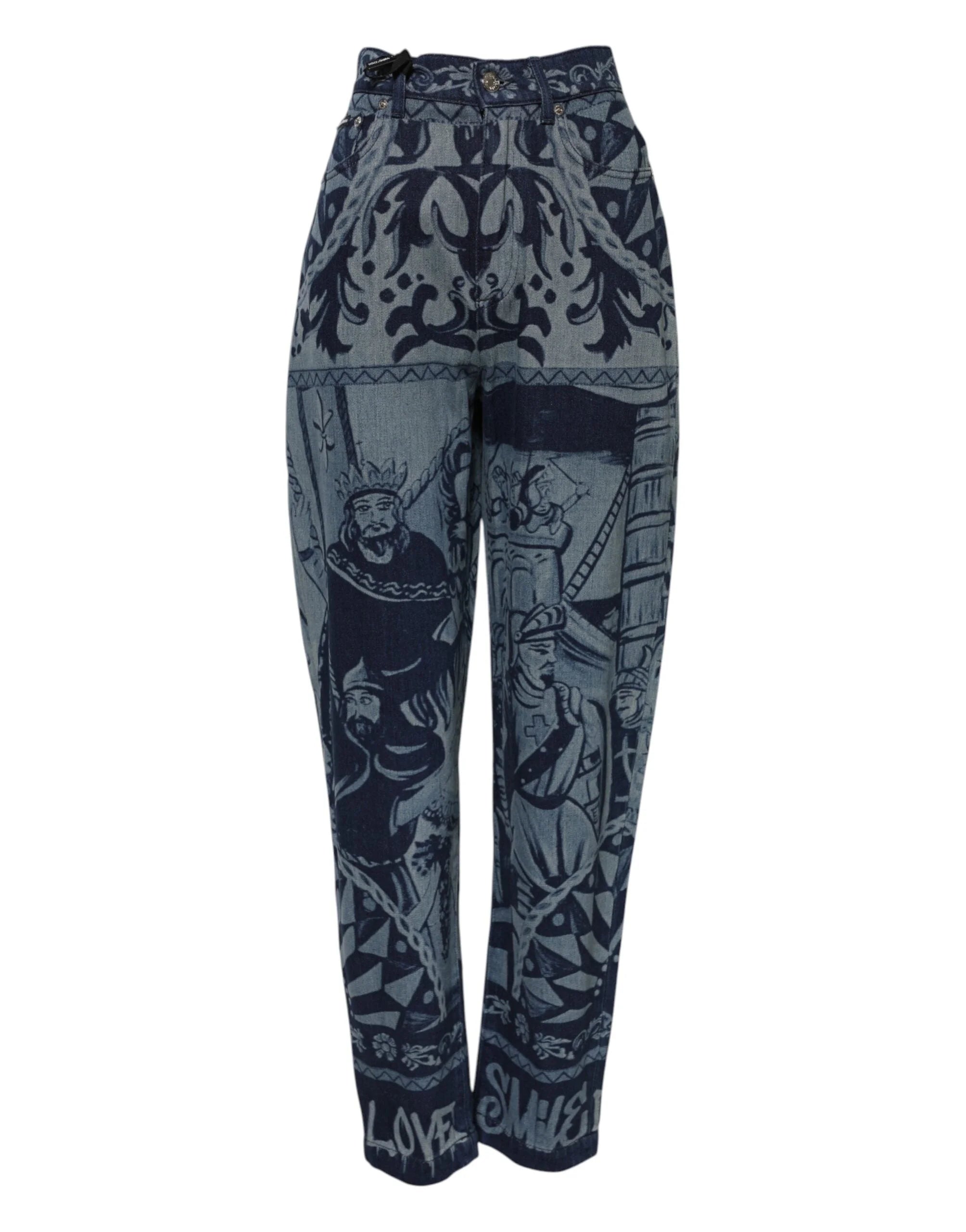 Dolce & Gabbana Blue Graphic Print Tapered Denim Jeans - Jeans