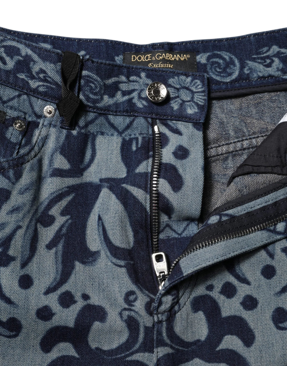 Dolce & Gabbana Blue Graphic Print Tapered Denim Jeans - Jeans