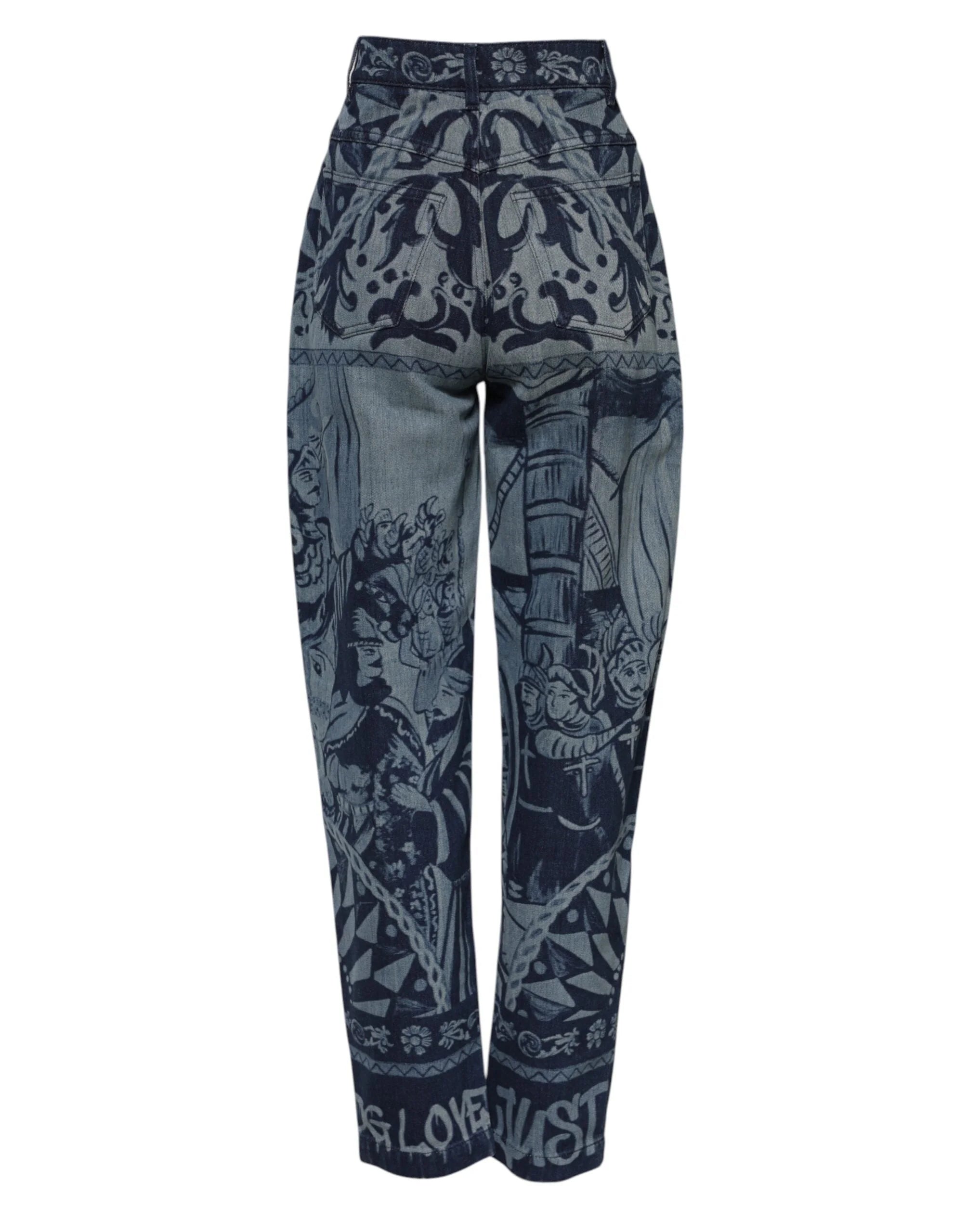 Dolce & Gabbana Blue Graphic Print Tapered Denim Jeans - Jeans