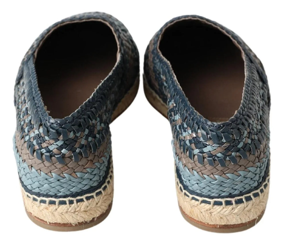 Dolce & Gabbana Blue Gray Leather Buffalo Espadrille Shoes - Flats