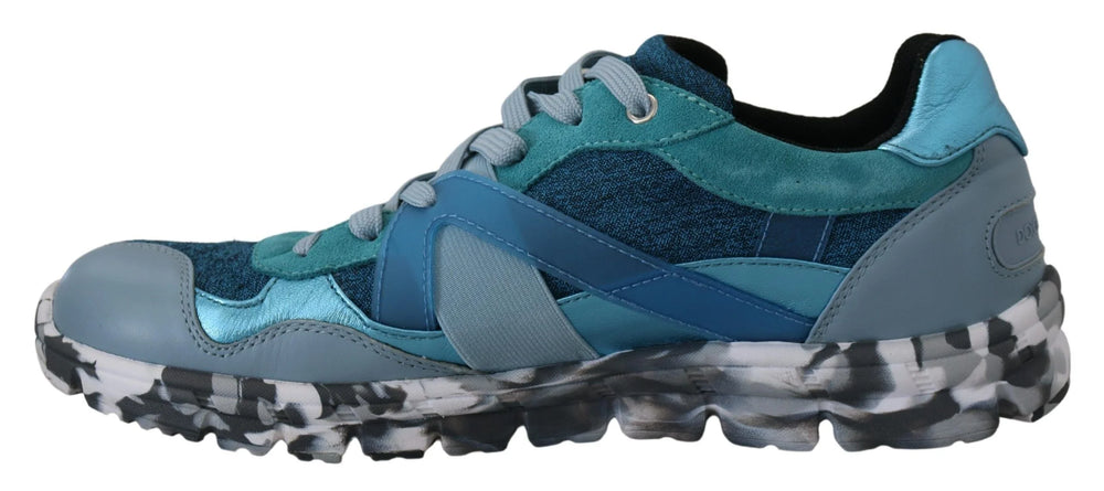 Dolce & Gabbana Blue Gray Leather Sport Low Top Sneakers - Sneakers