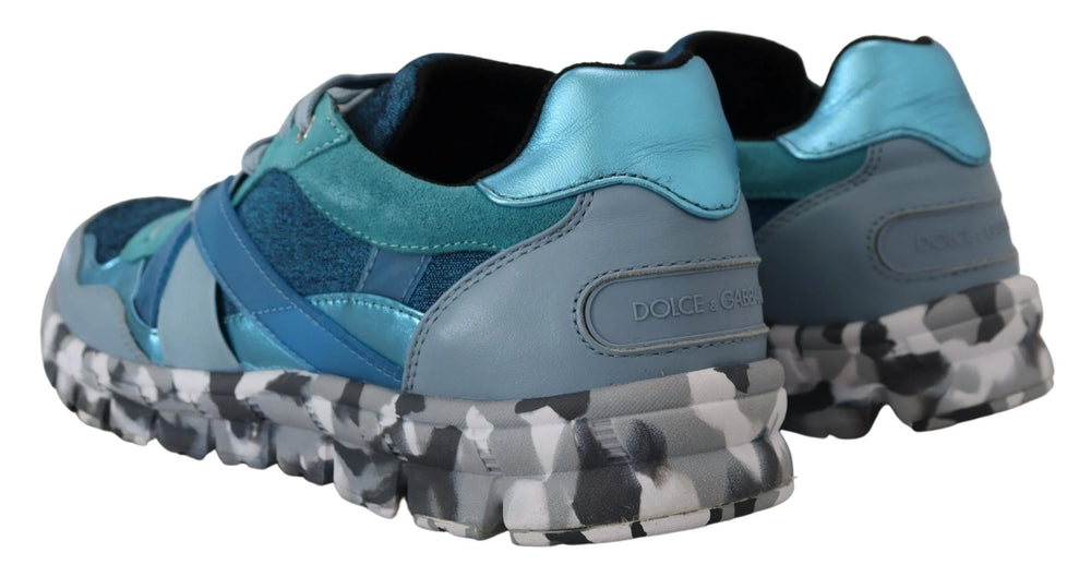 Dolce & Gabbana Blue Gray Leather Sport Low Top Sneakers - Sneakers