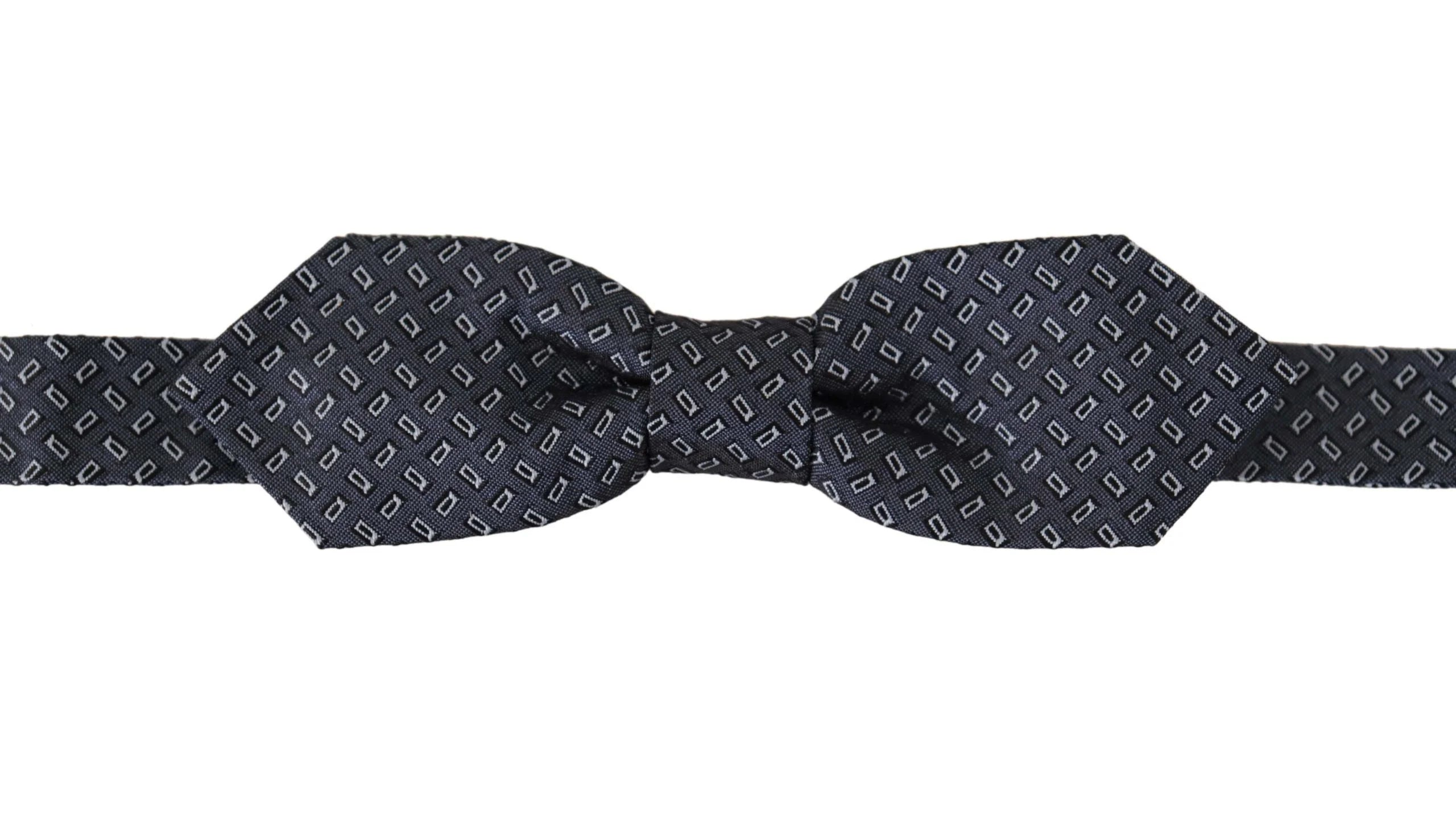 Dolce & Gabbana Blue Gray Polka Dot 100% Silk Neck Papillon Tie - Neckties
