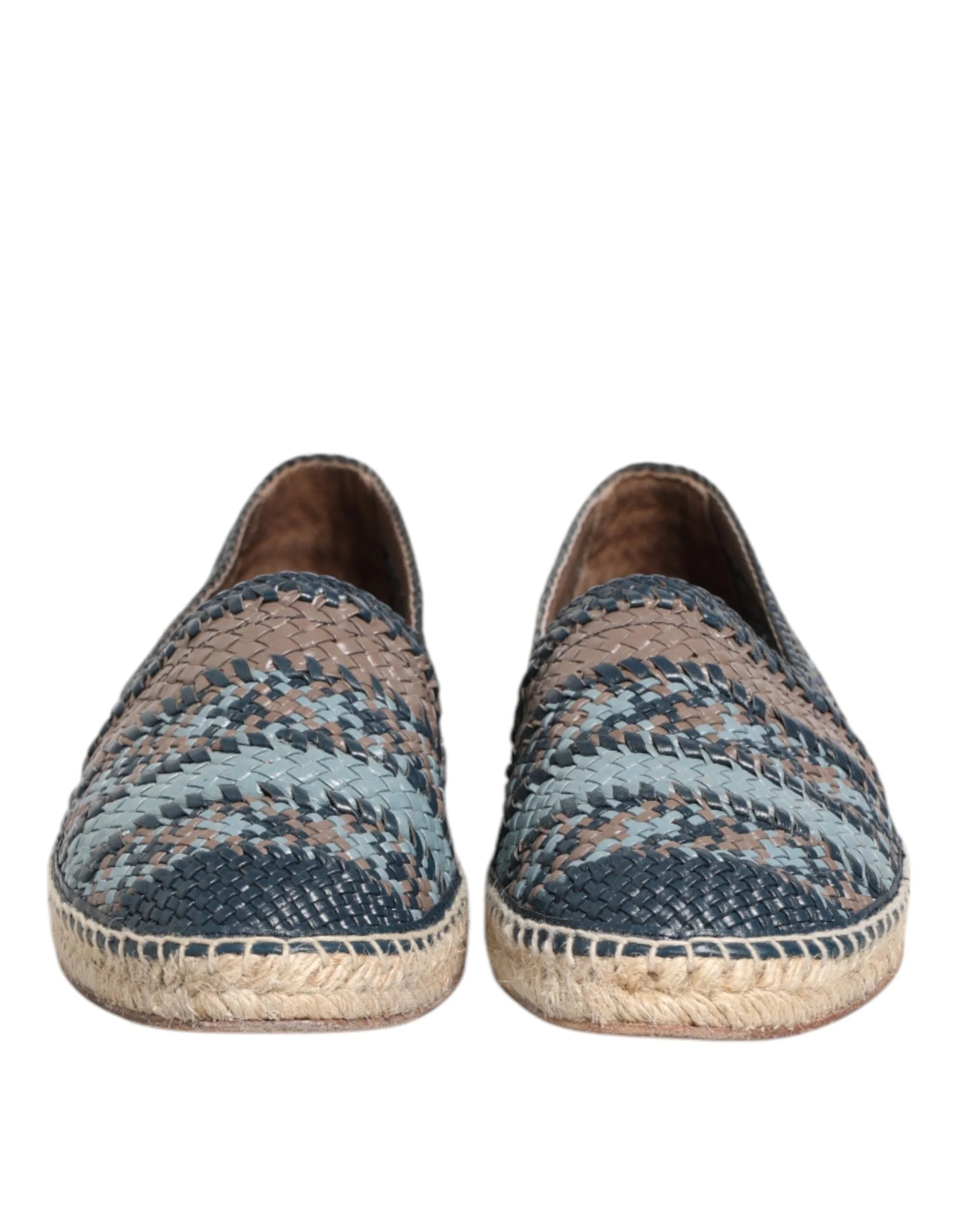 Dolce & Gabbana Blue Gray Woven Leather Buffalo Espadrille Shoes - EU42/US9 - Flats