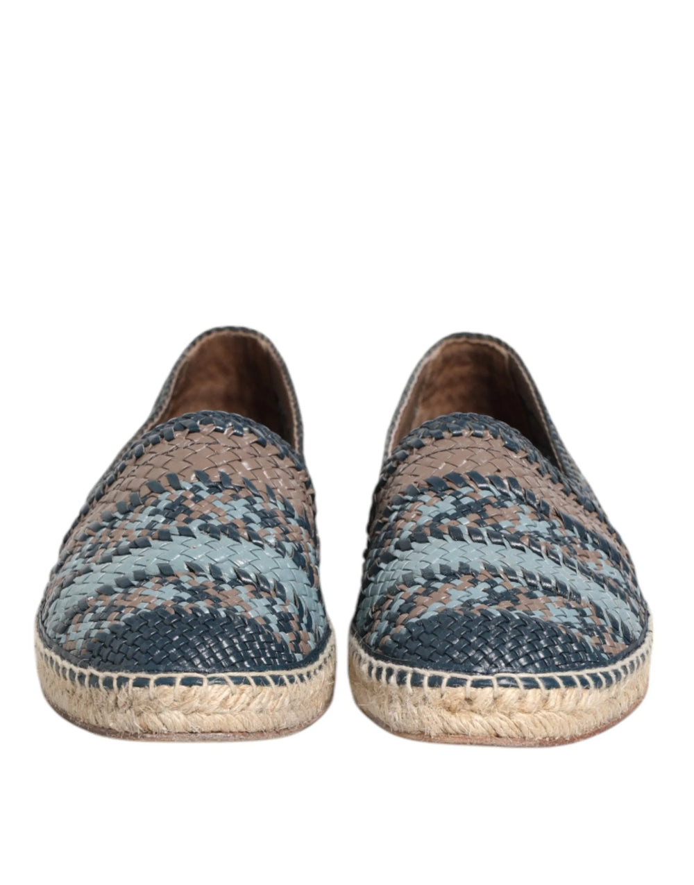 Dolce & Gabbana Blue Gray Woven Leather Buffalo Espadrille Shoes - EU42/US9 - Flats