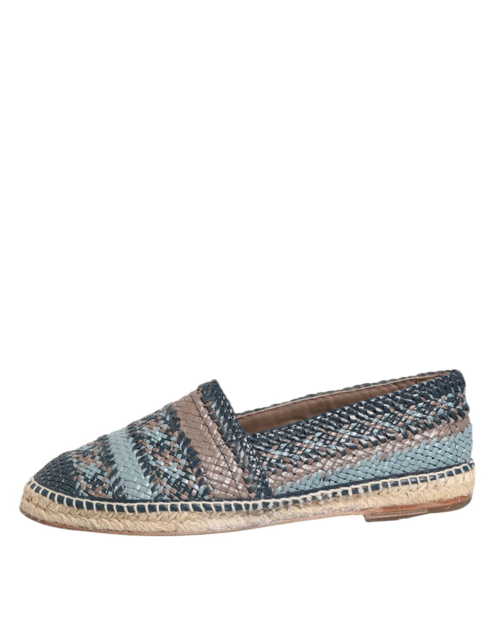 Dolce & Gabbana Blue Gray Woven Leather Buffalo Espadrille Shoes - EU42/US9 - Flats
