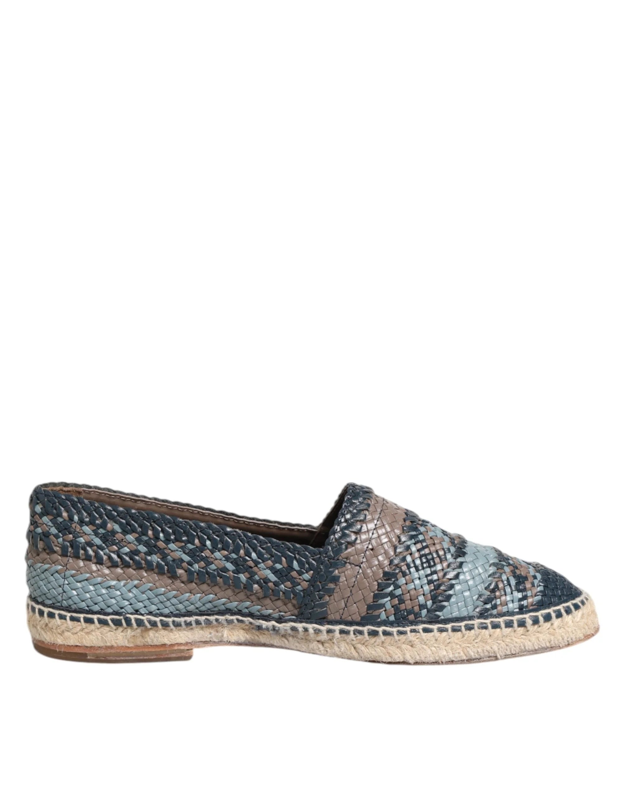 Dolce & Gabbana Blue Gray Woven Leather Buffalo Espadrille Shoes - EU42/US9 - Flats