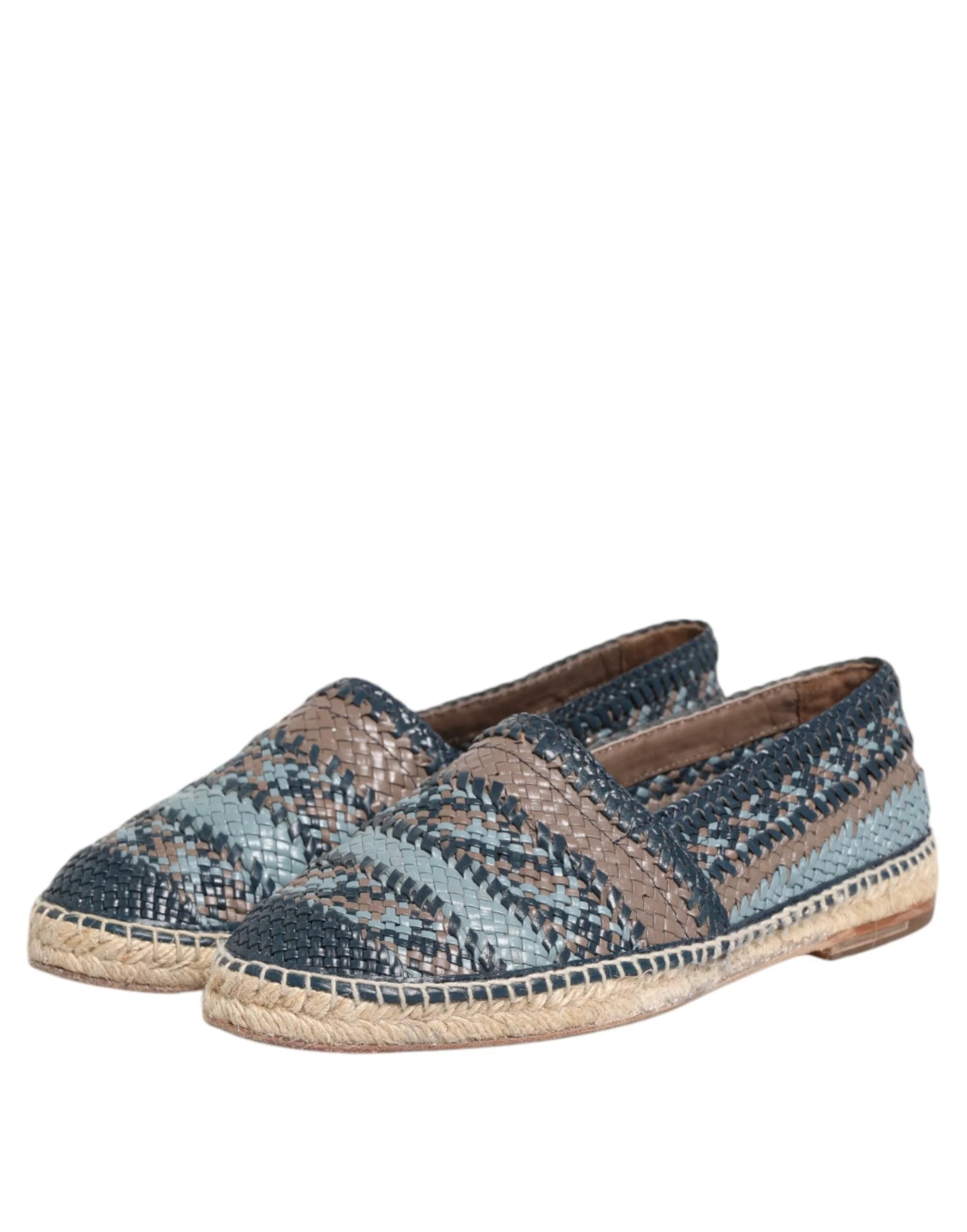 Dolce & Gabbana Blue Gray Woven Leather Buffalo Espadrille Shoes - EU42/US9 - Flats
