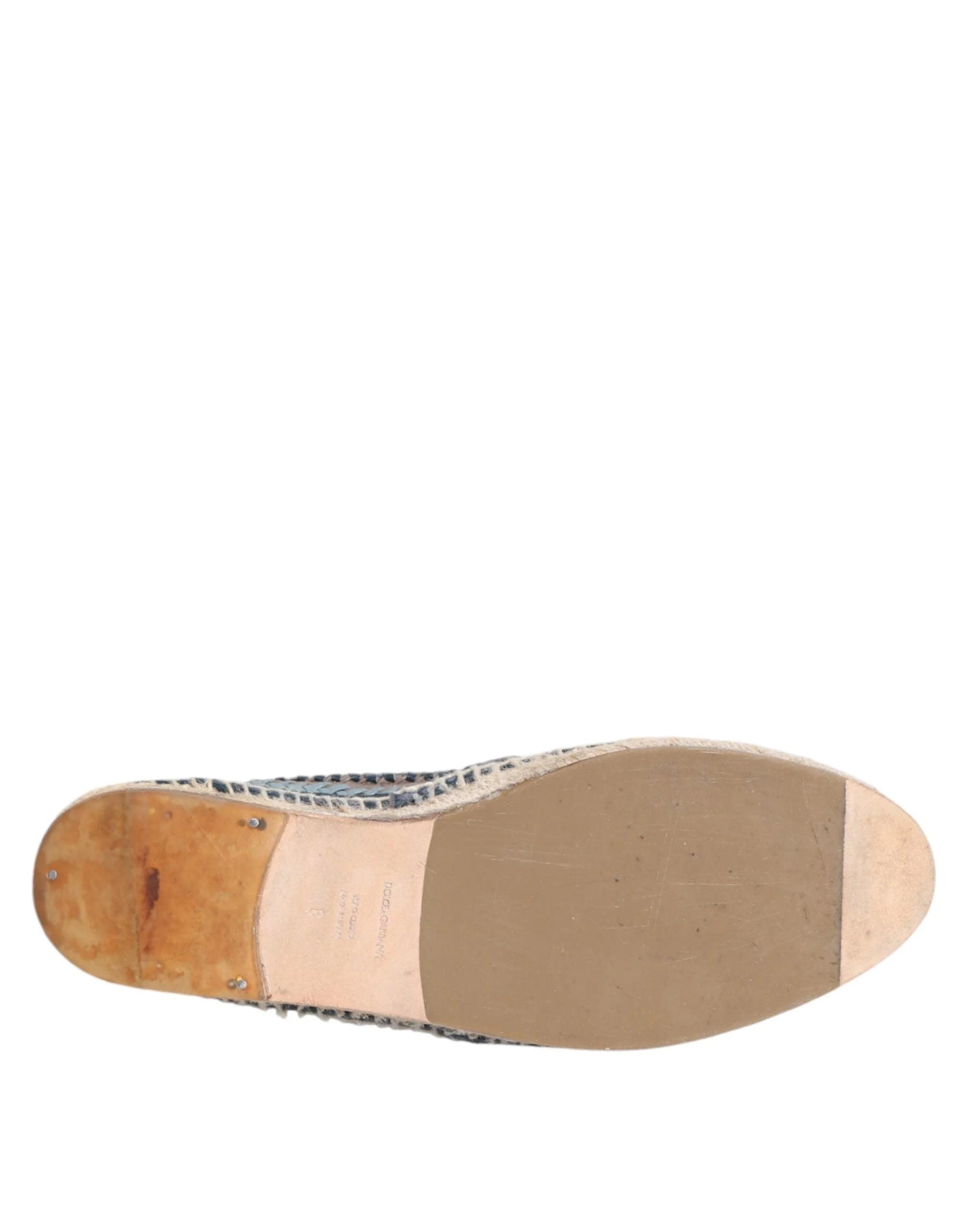 Dolce & Gabbana Blue Gray Woven Leather Buffalo Espadrille Shoes - EU42/US9 - Flats