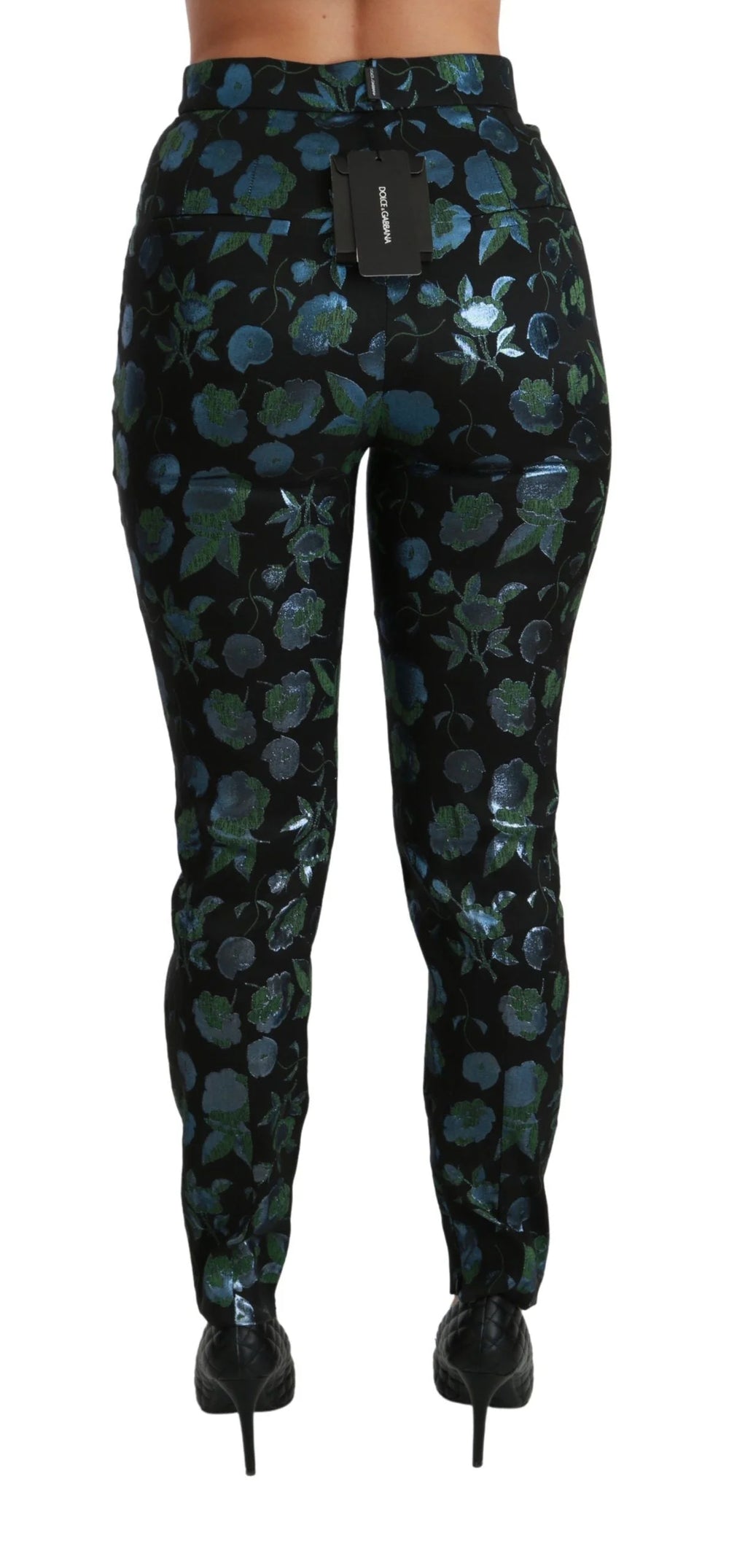 Dolce & Gabbana Blue Green Floral Metallic Slim Pants - IT40|S - Trousers