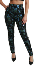Dolce & Gabbana Blue Green Floral Metallic Slim Pants - IT40|S - Trousers