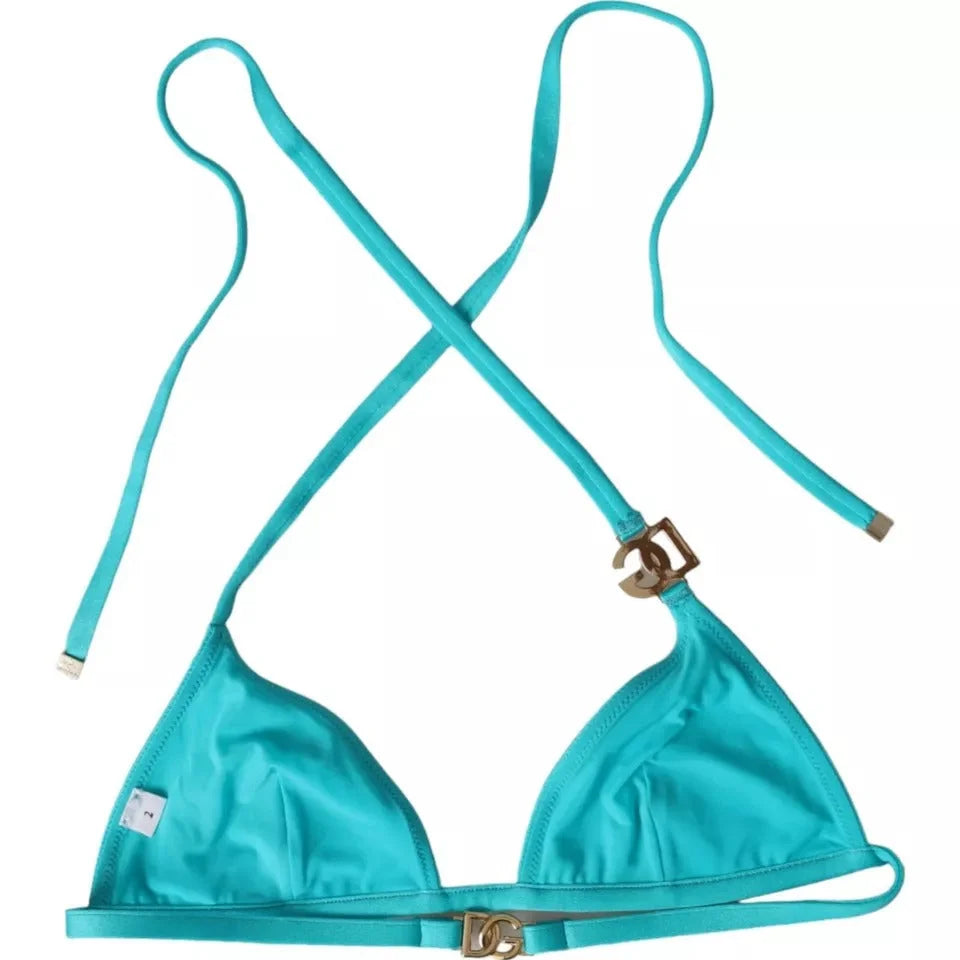 Dolce & Gabbana Blue Green Halter DG Logo Swimwear Beachwear Bikini Top - IT2 | S - Swimwear Tops