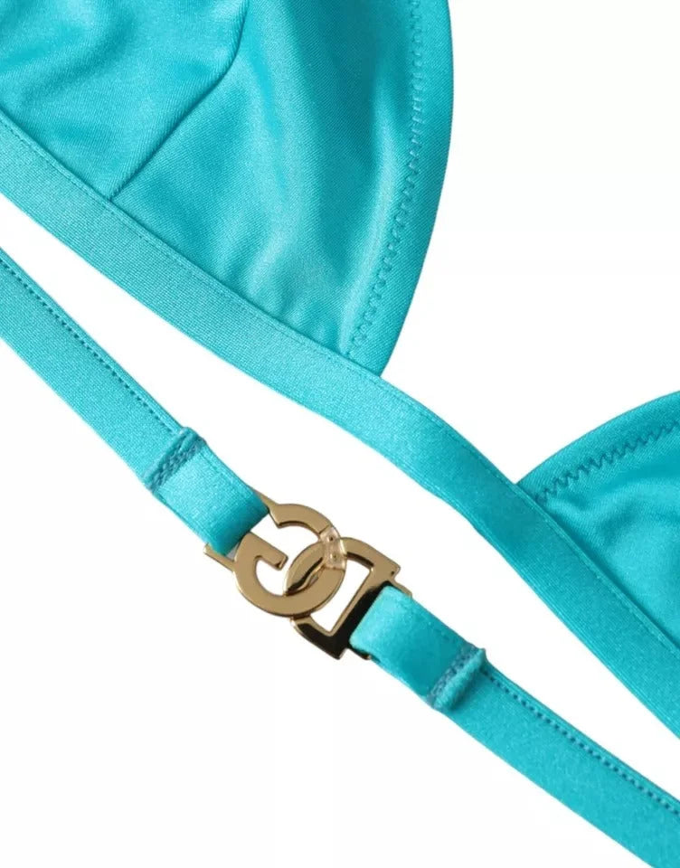 Dolce & Gabbana Blue Green Halter DG Logo Swimwear Beachwear Bikini Top - IT2 | S - Swimwear Tops