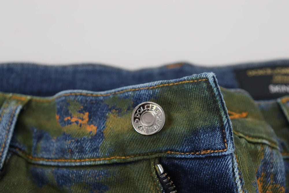Dolce & Gabbana Blue Green Skinny Cotton Denim Jeans - Jeans