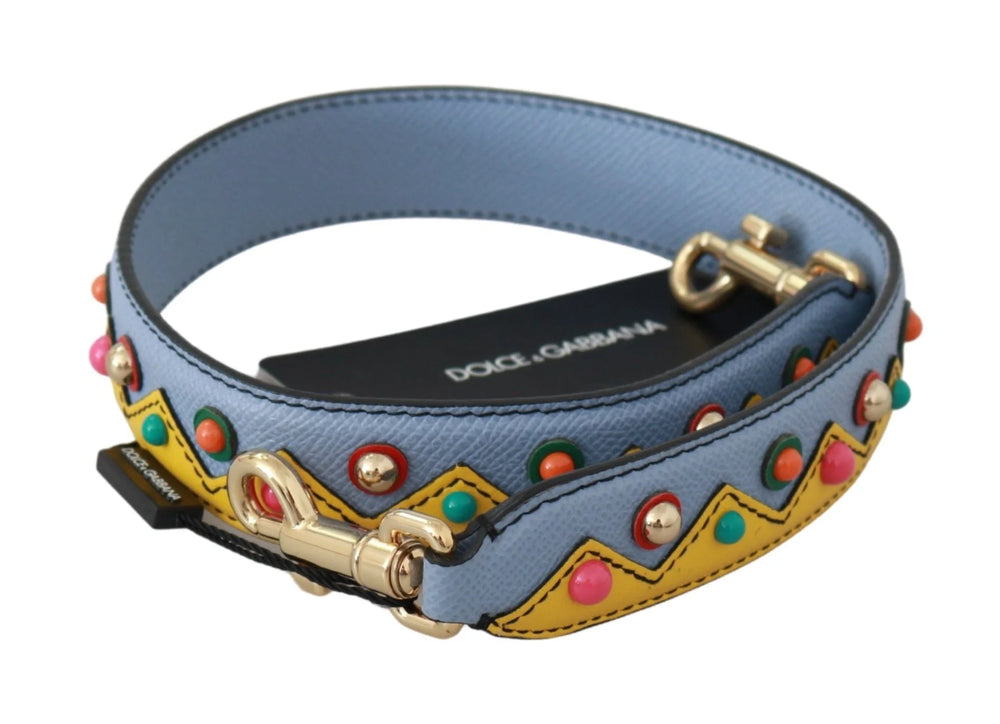 Μπλε δερμάτινη τιράντα ώμου Dolce & Gabbana για τσάντες με ασημί κλιπ αστακού και χαρακτική λογότυπου.