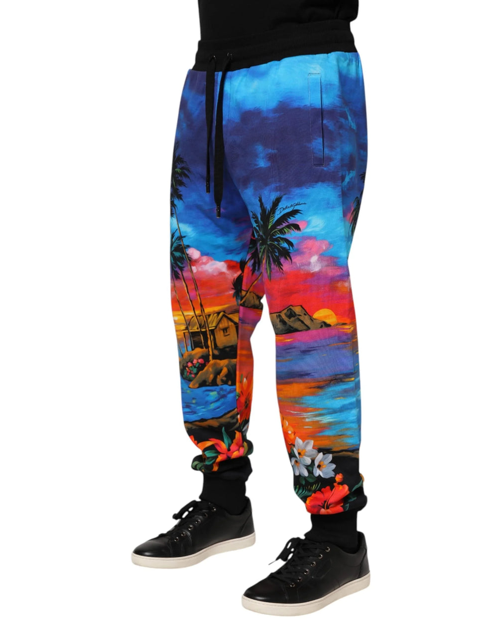 Dolce & Gabbana Blue Hawaiian Print Jogger Sweatpants Pants - Joggers