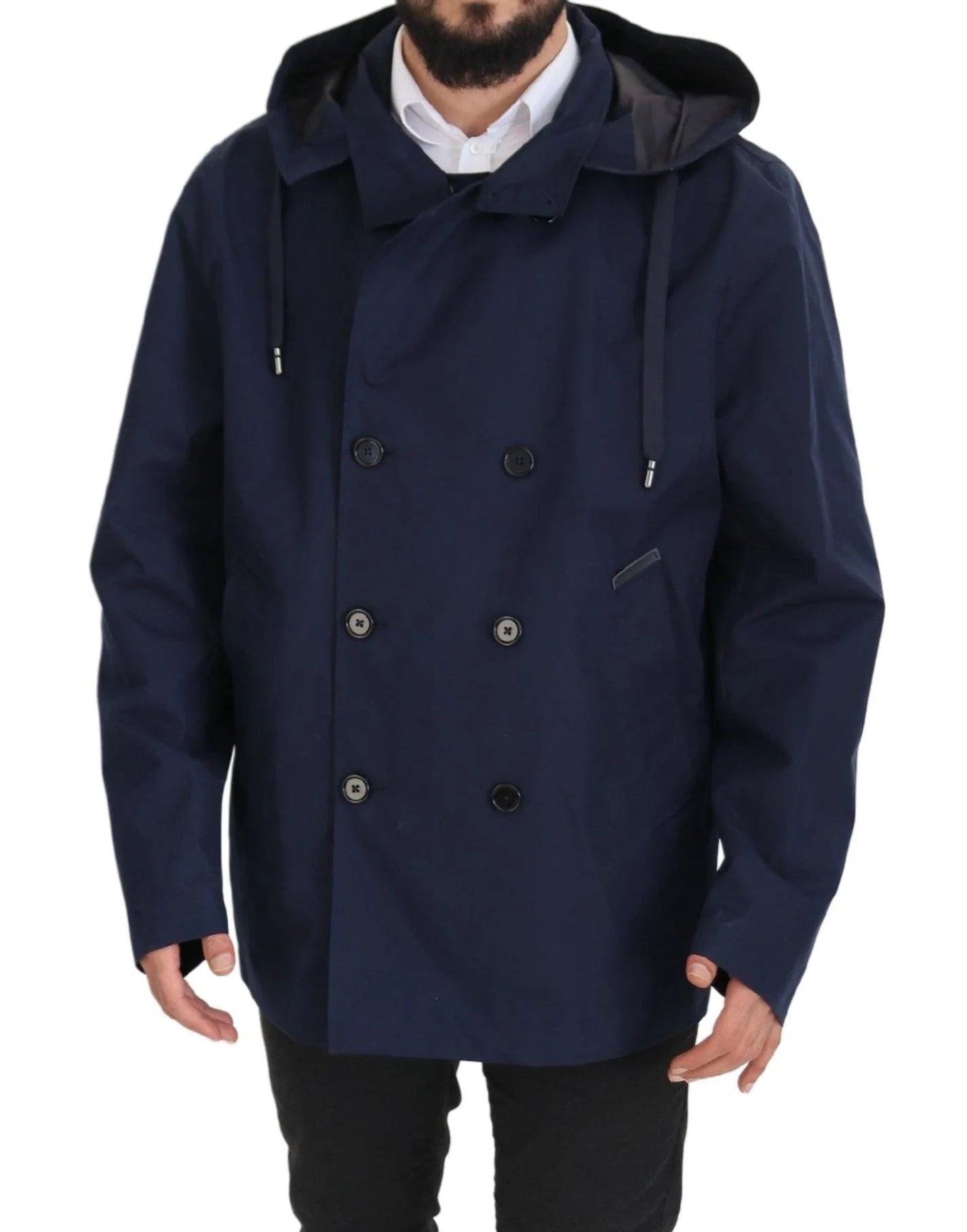 Dolce & Gabbana Blue Hooded Double Breasted Coat Jacket - IT58 | XXL - Parkas