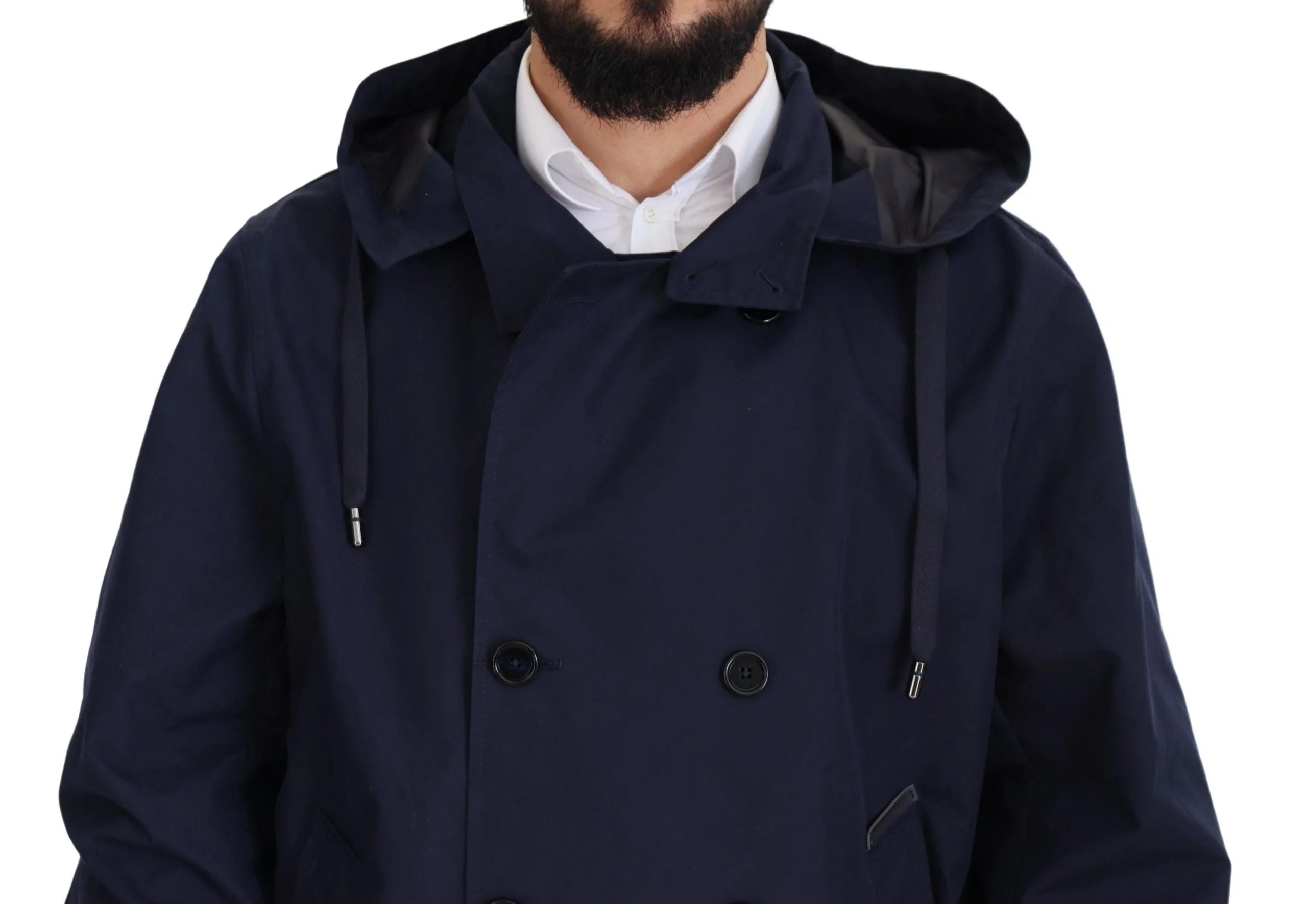 Dolce & Gabbana Blue Hooded Double Breasted Coat Jacket - IT58 | XXL - Parkas