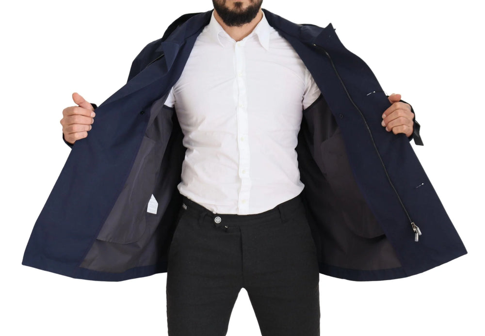 Dolce & Gabbana Blue Hooded Double Breasted Coat Jacket - IT58 | XXL - Parkas