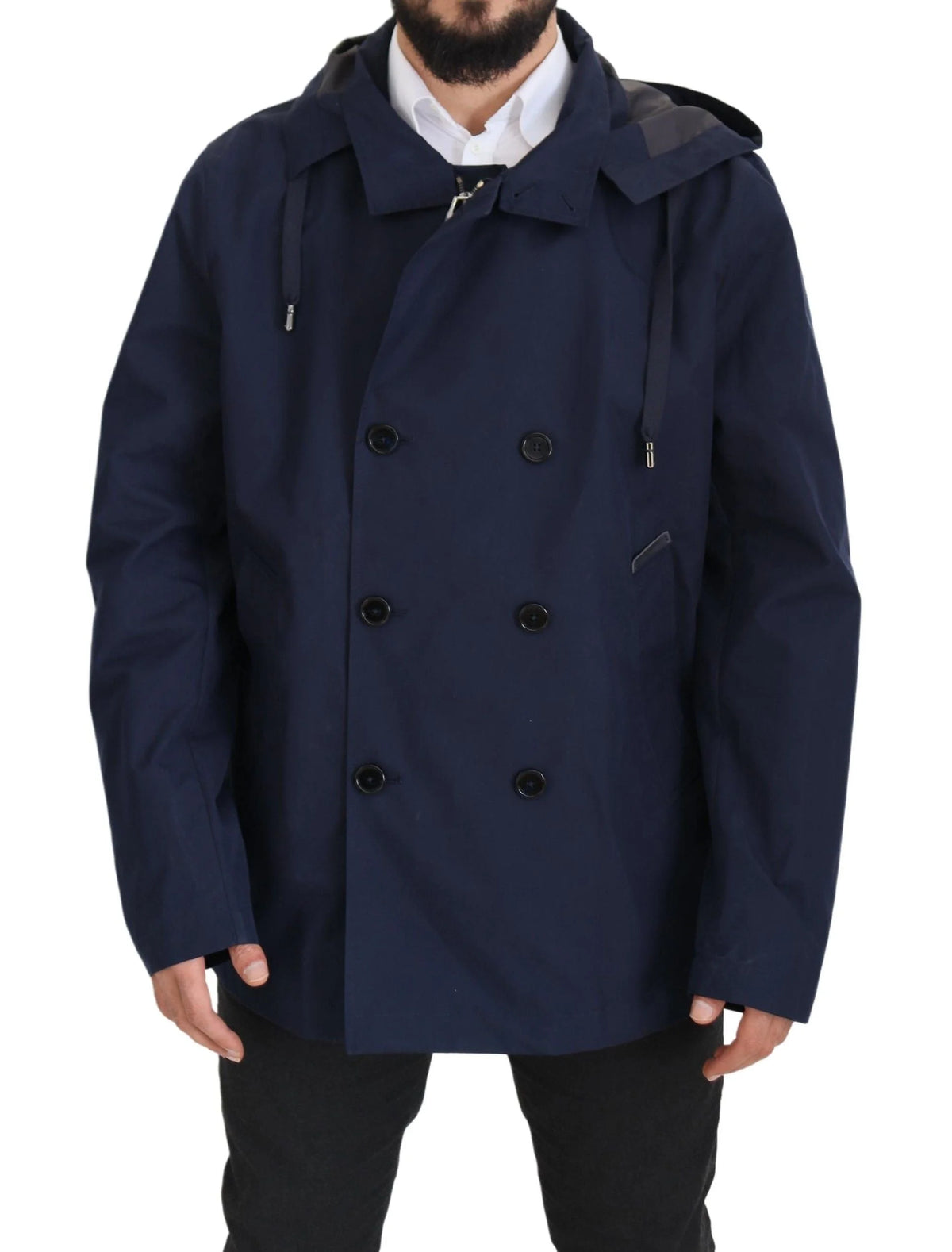 Dolce & Gabbana Blue Hooded Double Breasted Coat Jacket - IT58 | XXL - Parkas