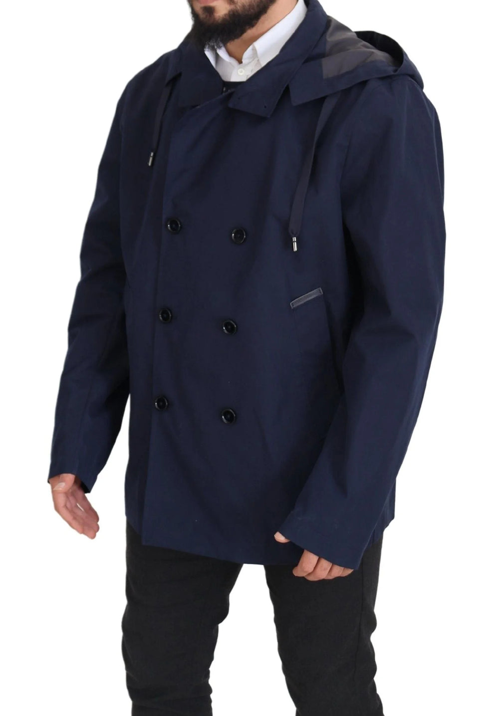 Dolce & Gabbana Blue Hooded Double Breasted Coat Jacket - IT58 | XXL - Parkas